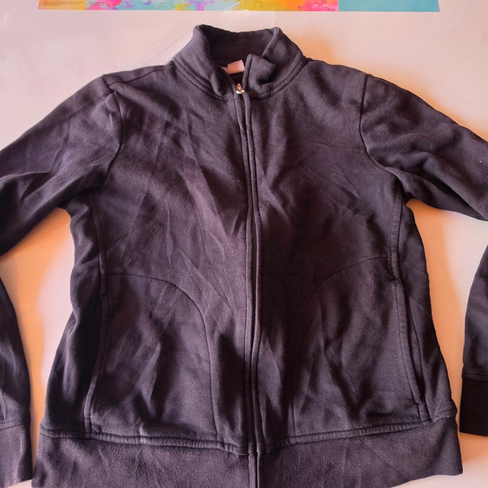 Laura Scott Womens Black Full Zip Mock Neck Fleece Sweatshirt Jacket Size S